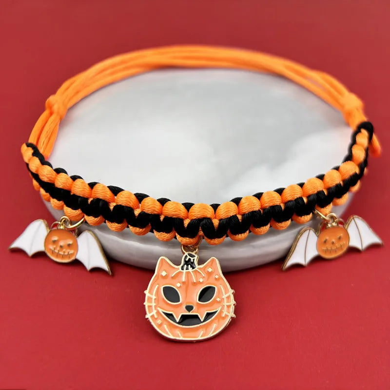 Pet Collar Breakaway Halloween Pet Collar Hand-Woven Dog Cat Pendant Small Dog Collar Halloween Funny Pumpkin Decoration