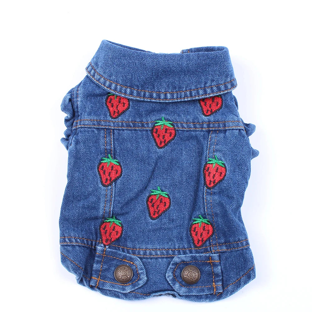 Jeans Pet Dog Jacket Strawberrys Desin Denim Coat Dress Puppy Spring/Autumn Clothes Apparel