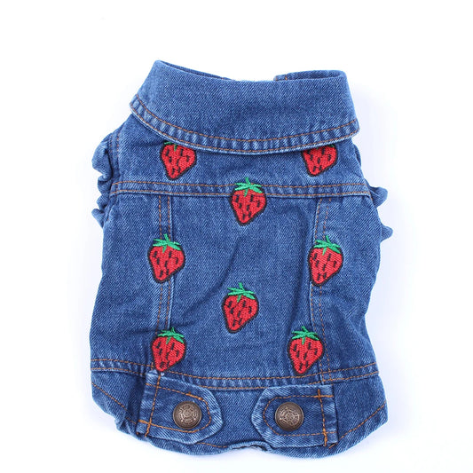 Jeans Pet Dog Jacket Strawberrys Desin Denim Coat Dress Puppy Spring/Autumn Clothes Apparel