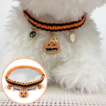 Pet Collar Breakaway Halloween Pet Collar Hand-Woven Dog Cat Pendant Small Dog Collar Halloween Funny Pumpkin Decoration